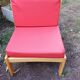 Set of 3 vintage armchairs from the 60s/70s – light wood and red faux leather.