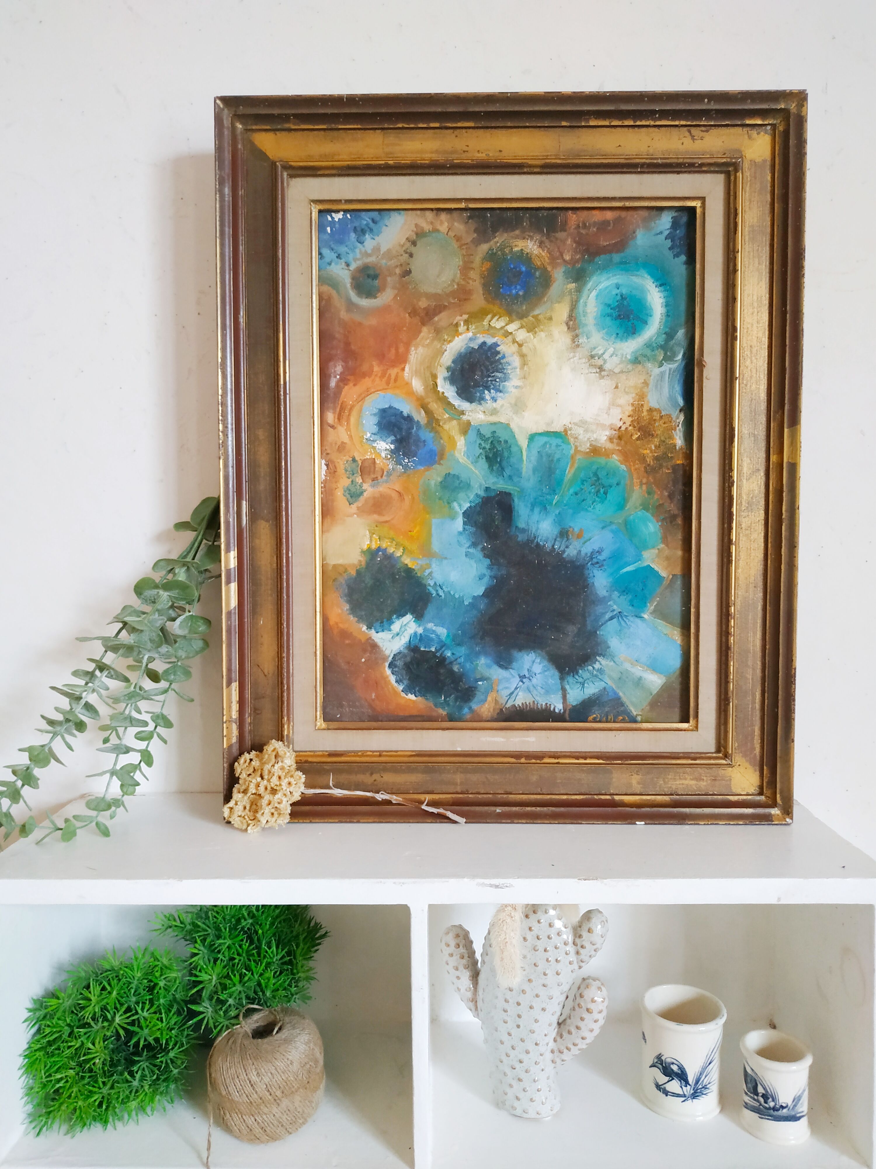 Old painting oil on wood and framing
