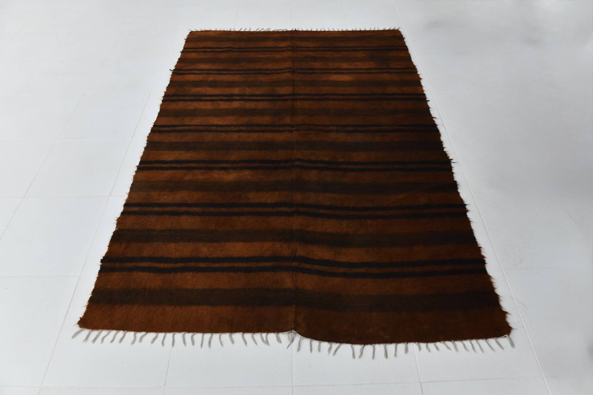 5x7 Striped Pattern Terracotta Vintage Kilim Rug, 146x220Cm
