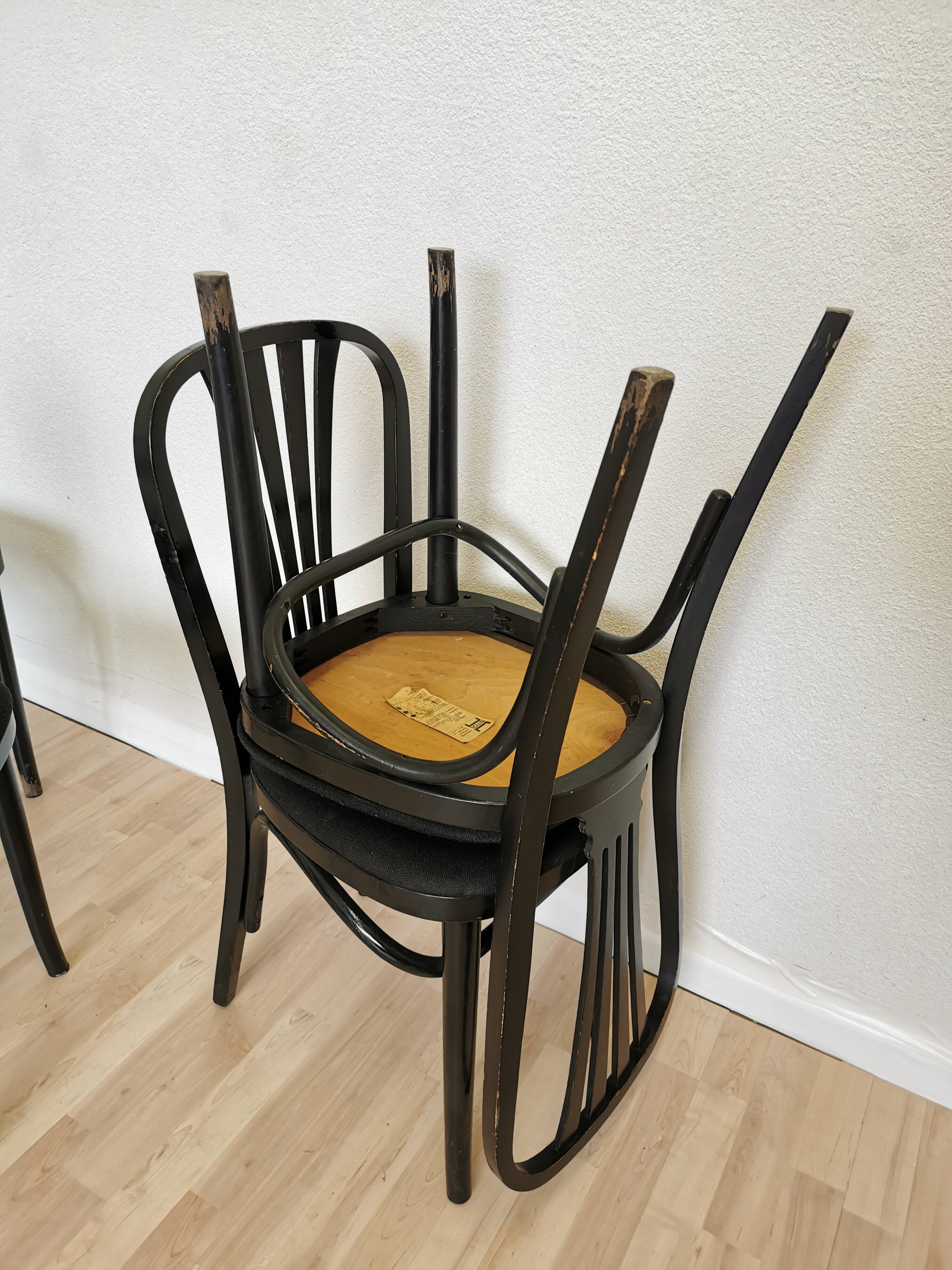 Set of 4 Vintage Black Wooden Dining Chairs: STOL Kamnik, 70s, Yugoslavia