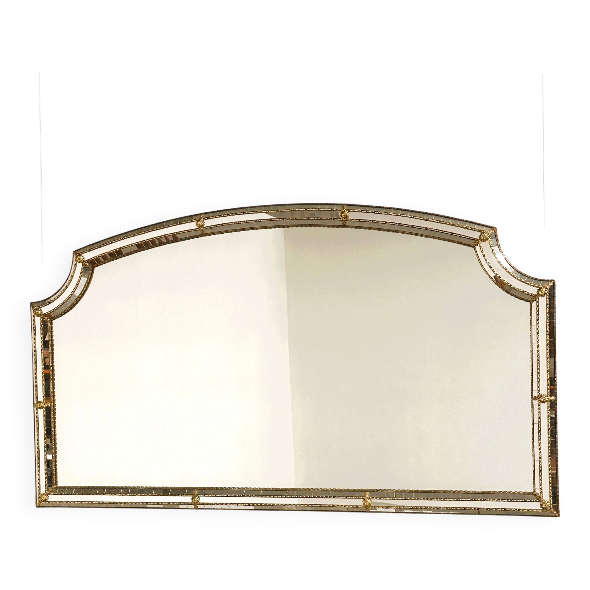 Spanish Golden Mosaic Mirror with Decorative Floral Patterns, 1970s