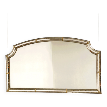 Miroir mosaïque doré espagnol avec motifs floraux décoratifs, années 1970