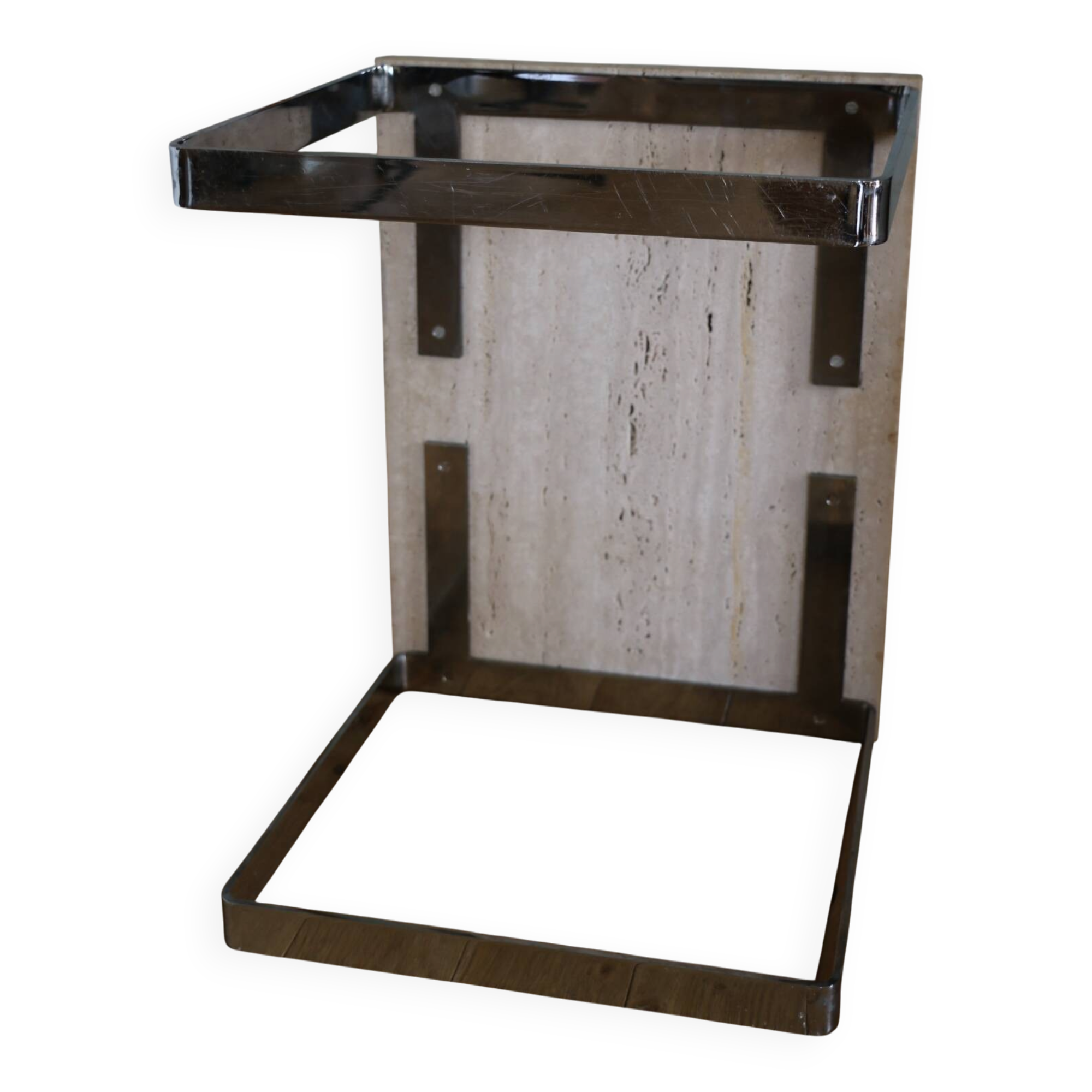 2 nesting tables chrome steel travertine