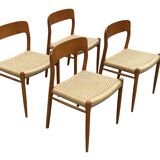Set of 4 JL Moller model 75 chair by Niels Otto Moller Danish Design
