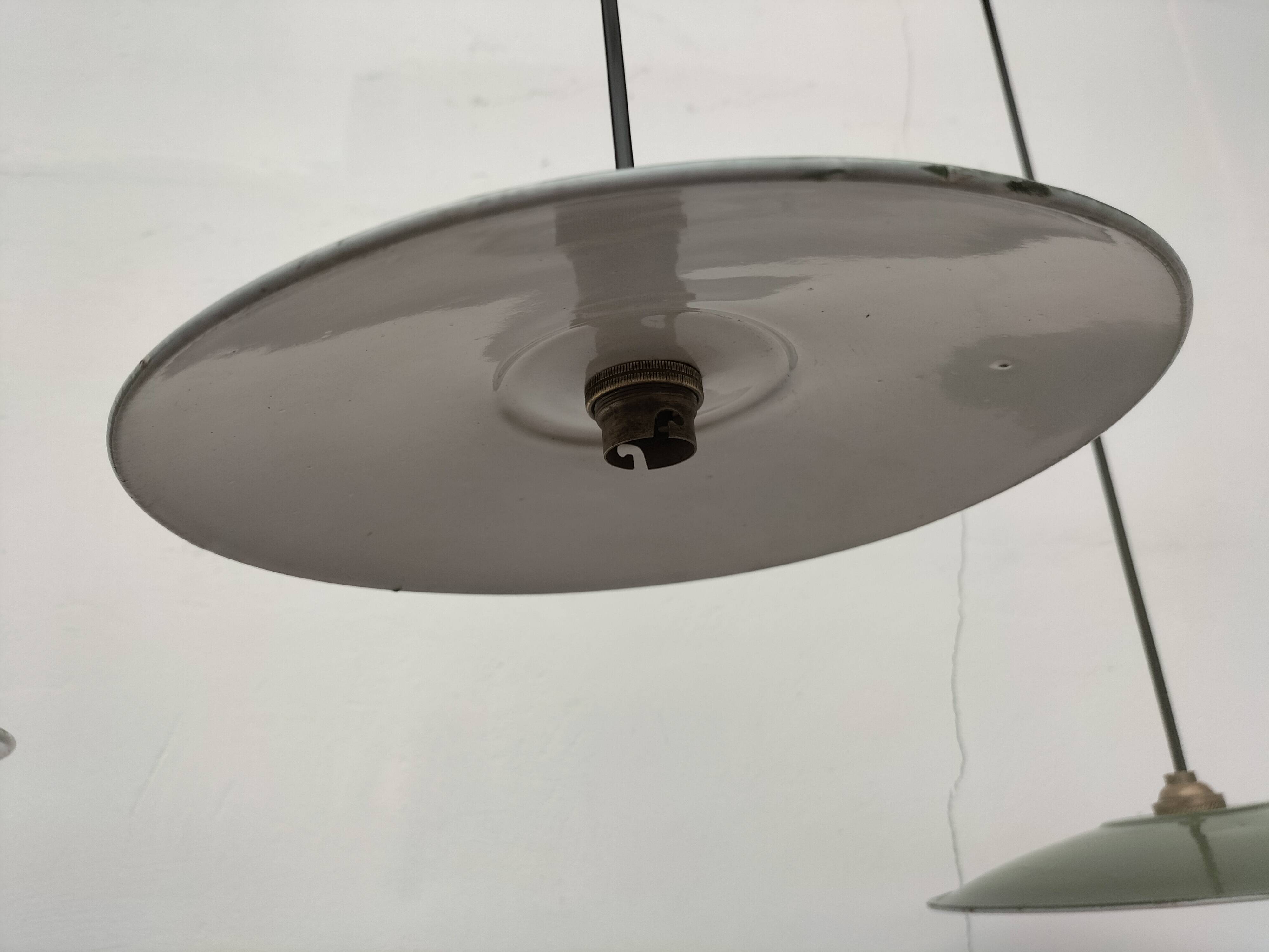 Enameled sheet metal pendant lights