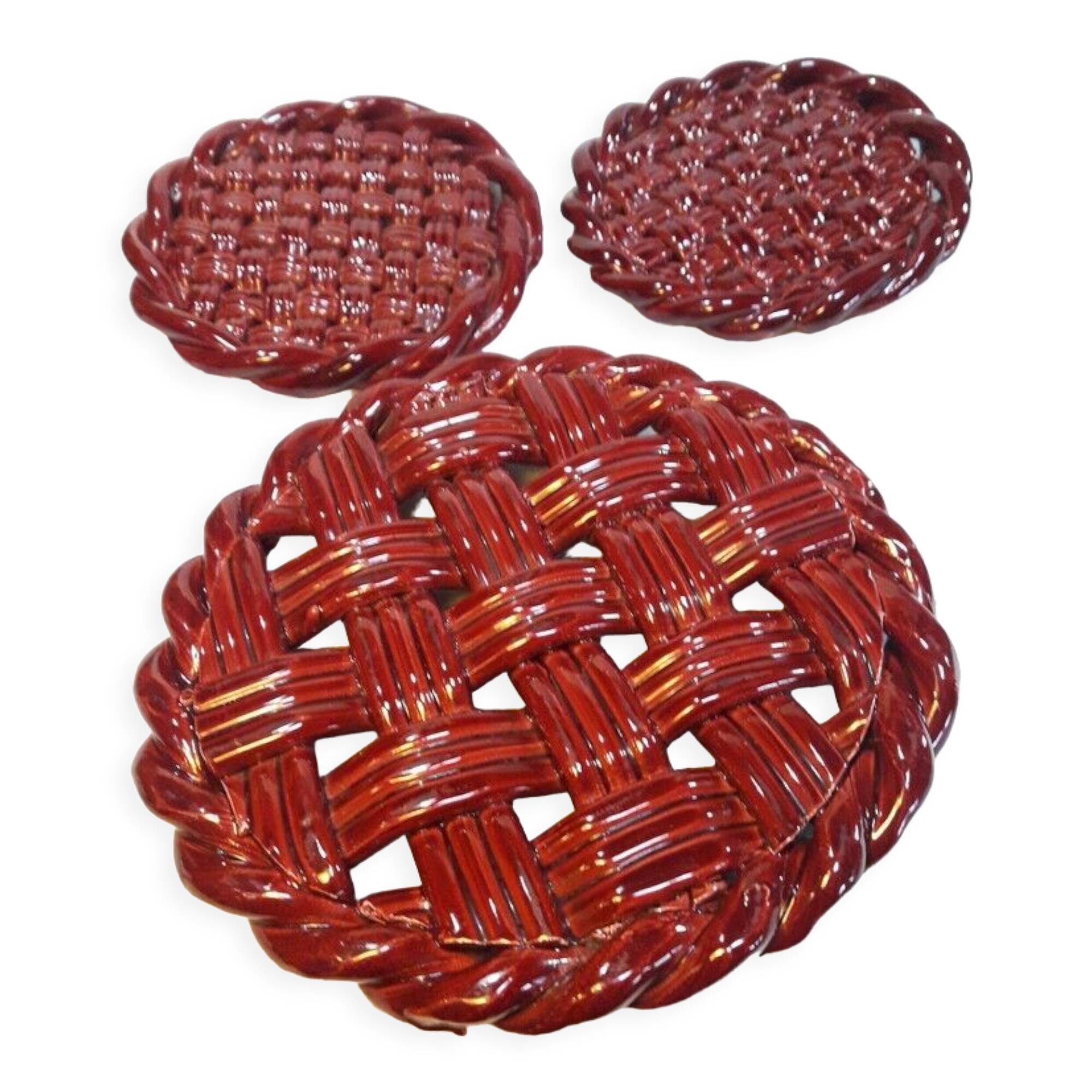 Trifle and 2 bottle coasters, woven ceramic