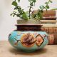 Antique Français Jardinière Barbotine Art Nouveau Style Japonais Oiseau et Éventail