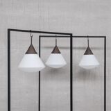 Trio of xl conical opaline mid-century pendant lights 1950