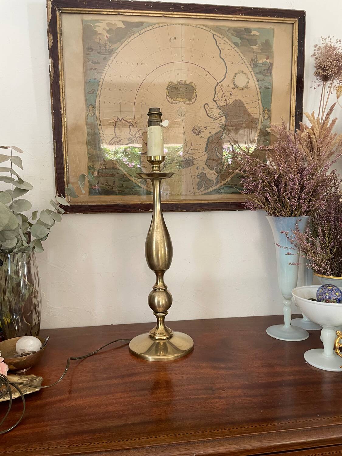 Vintage baluster lamp in golden brass 51cm