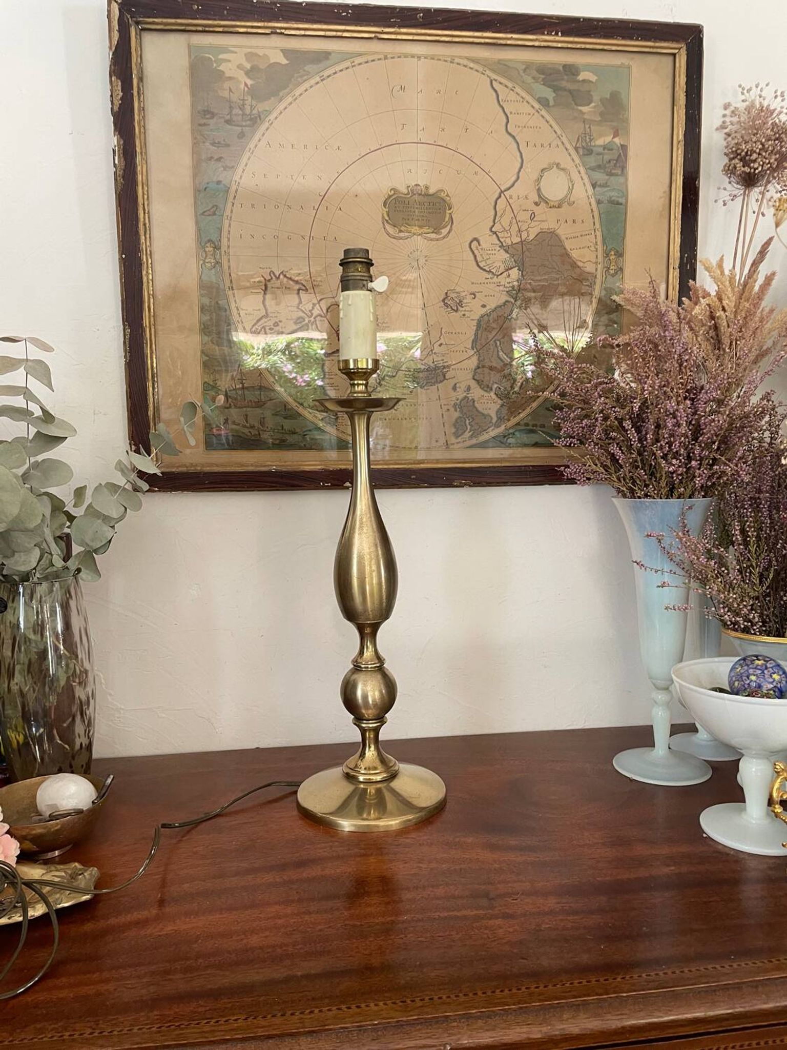 Lampe balustre vintage en laiton doré 51cm
