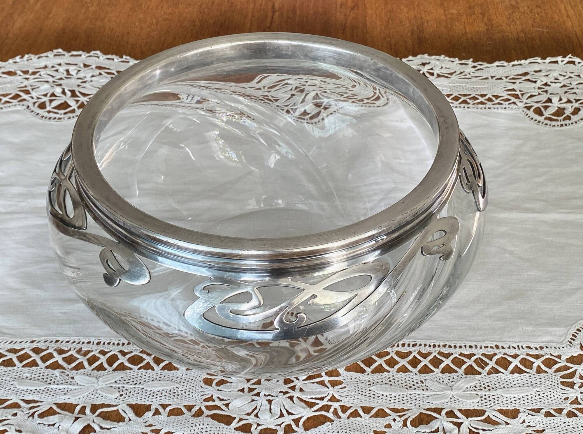 Art Nouveau crystal and silver-plated metal bowl and salad bowl, 1900