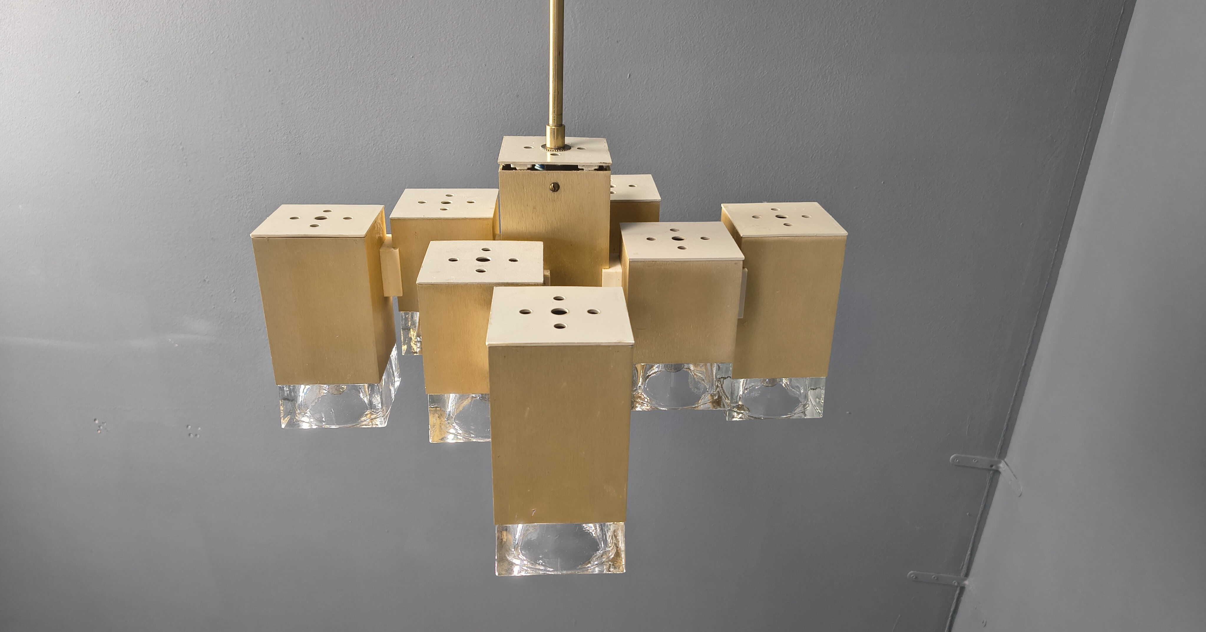 Vintage cubic chandelier by Gaetano Sciolari, 1970s