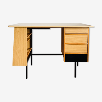 Bureau moderniste métal chêne et formica vintage années 60