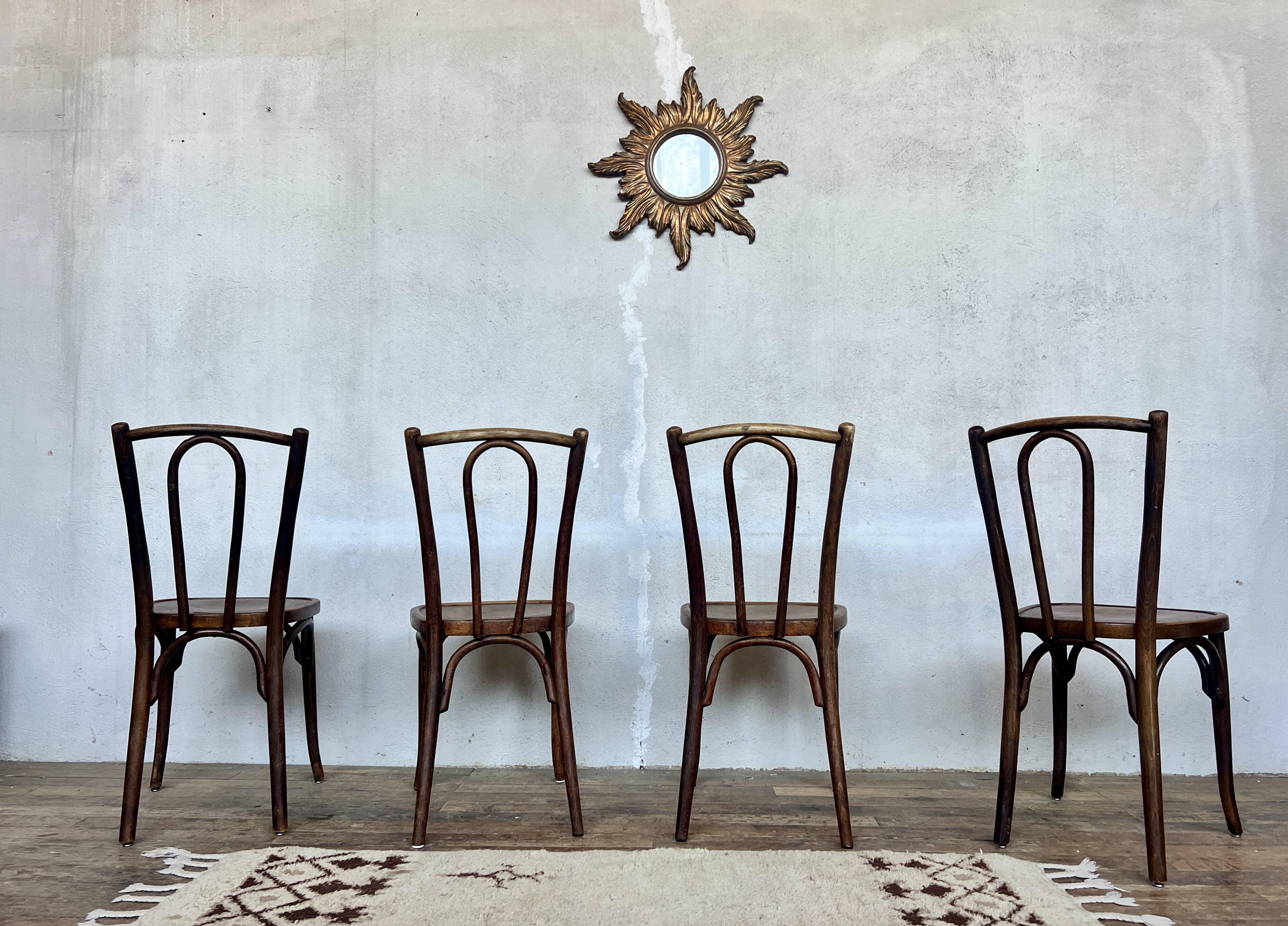 Set of 4 vintage wooden bistro chairs