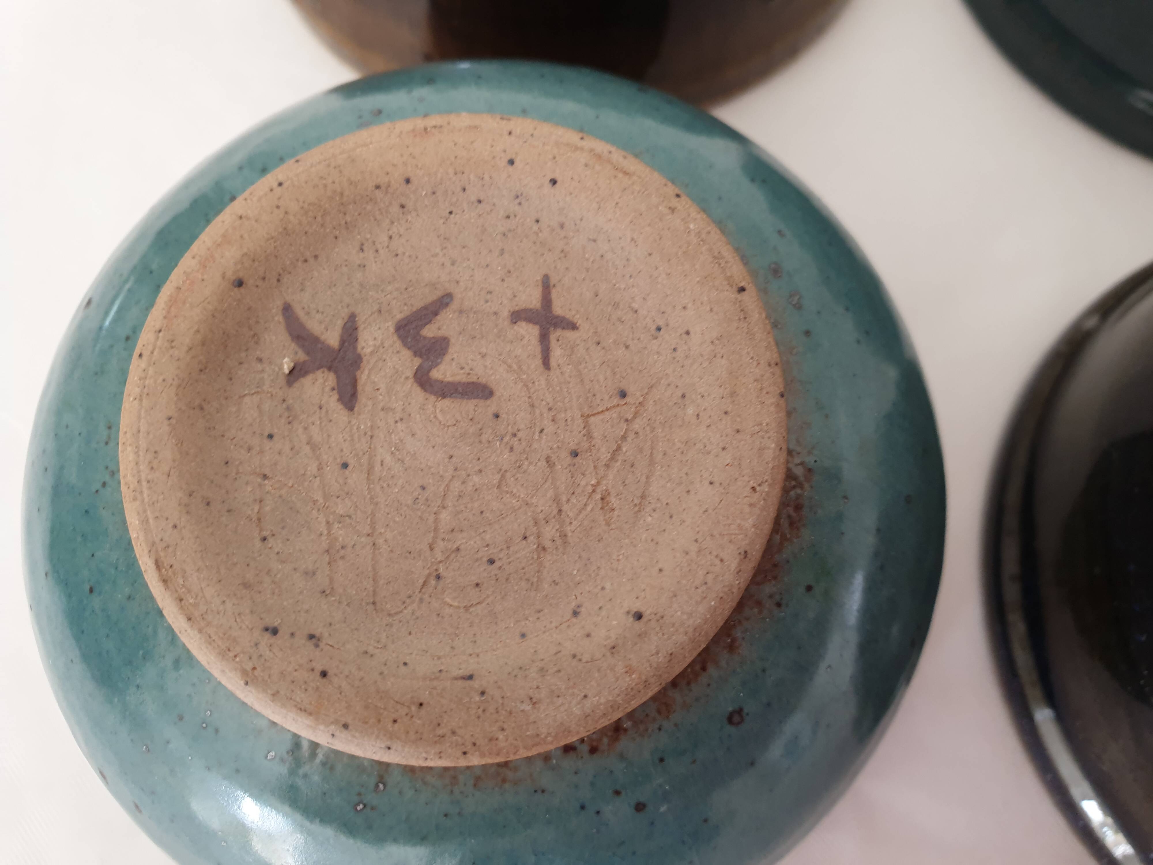Set of 4 ramekins Bowls / cups in glazed ceramic Signed Alésia