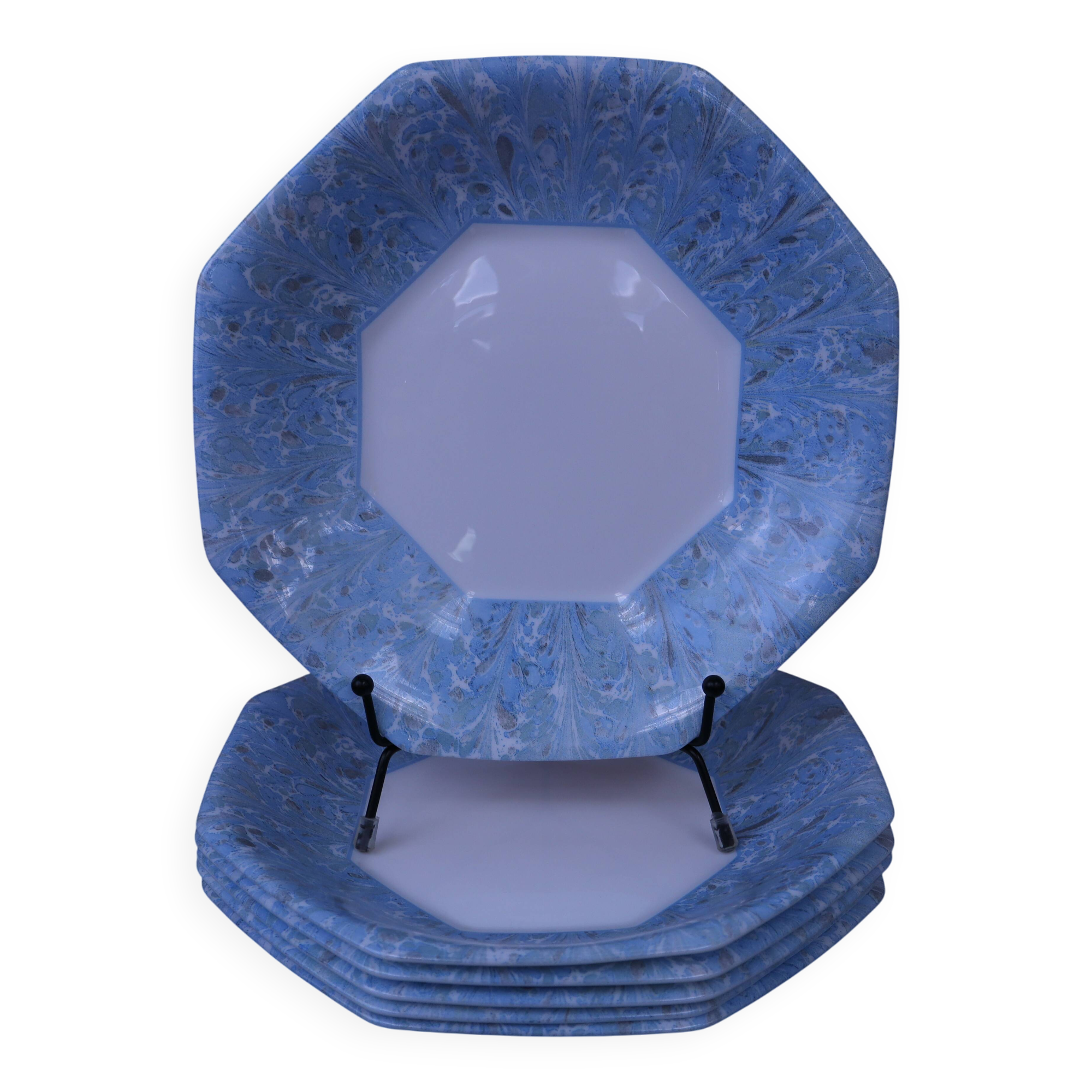 6 vintage octagonal deep plates Arcopal