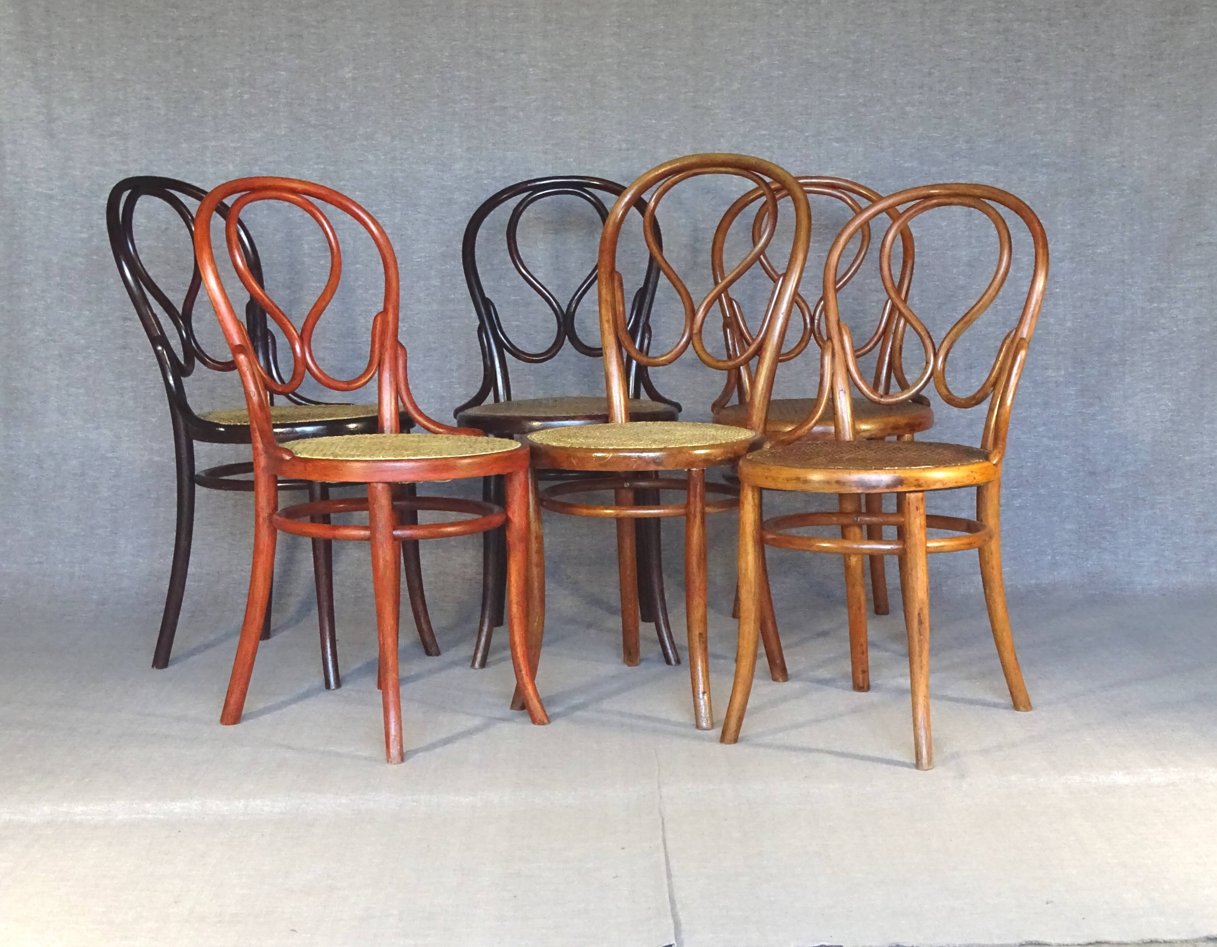 Set of 6 chairs no. 20 known as "omega" caned, including 3 thonet.