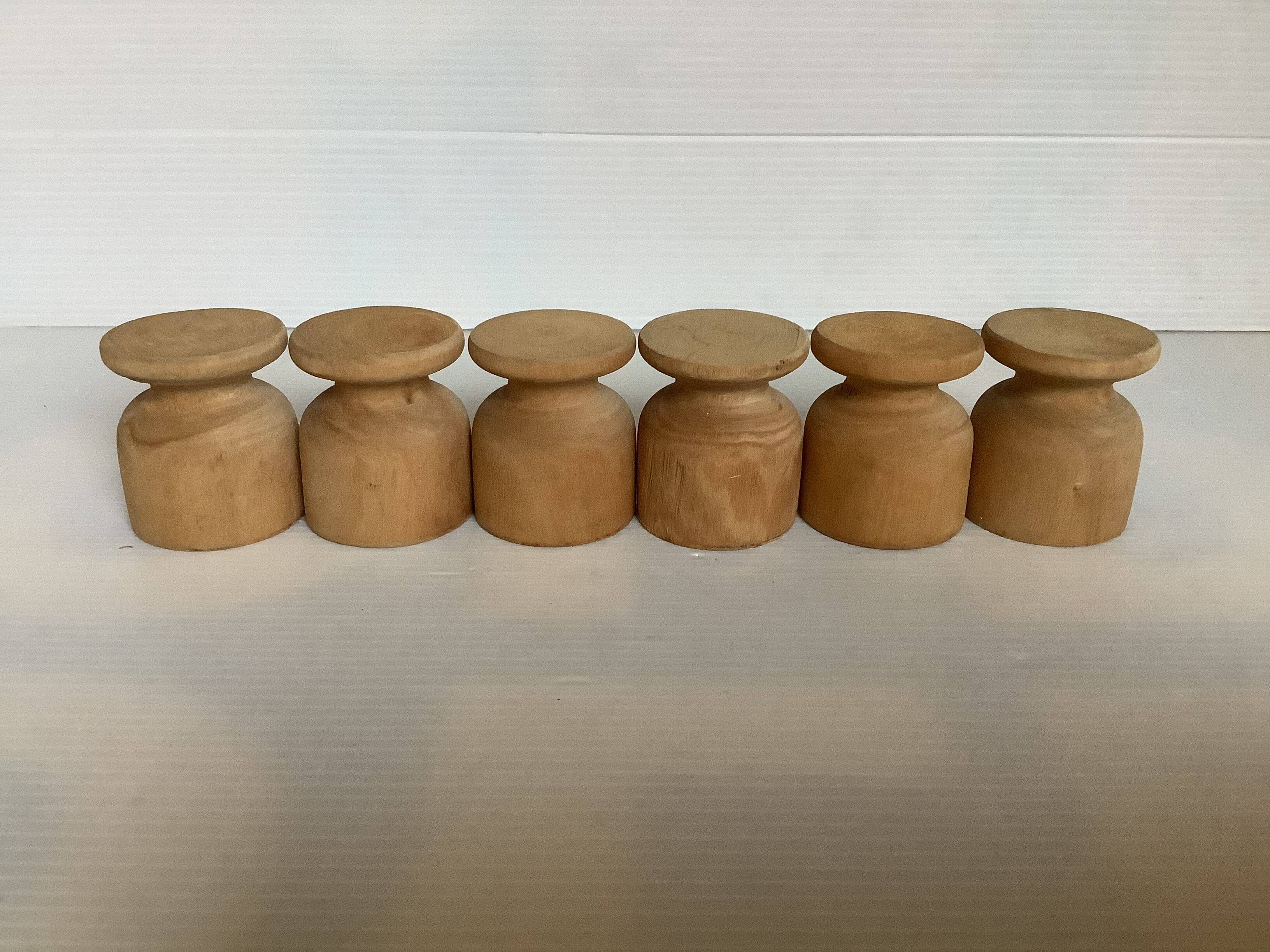 Six wooden egg cups