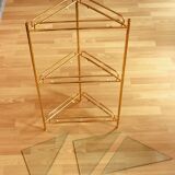 Free standing corner shelf made of brass and glass - Vintage