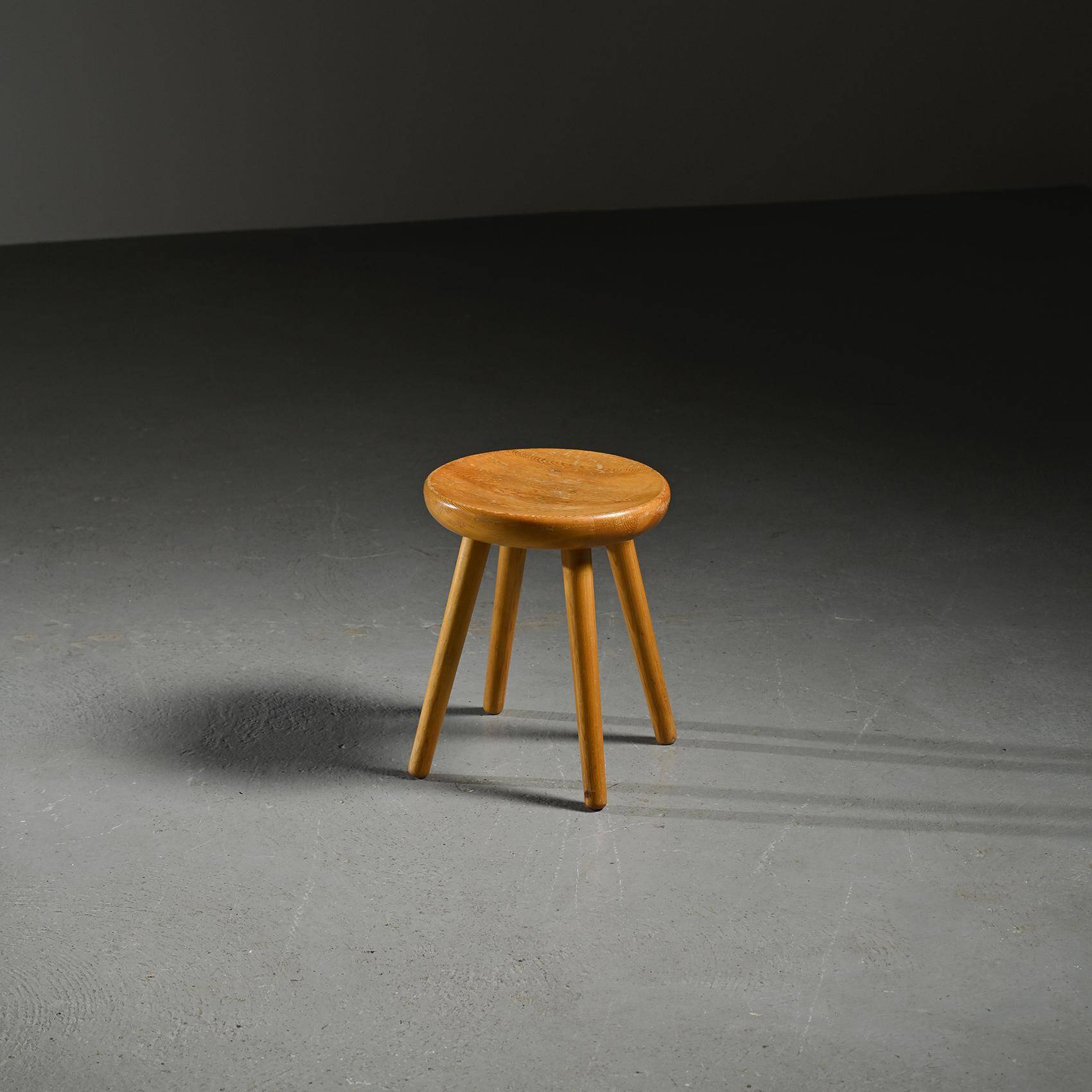 Pine stool by René Martin, France, circa 1965