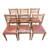 Suite of 6 oak and leather chairs 1950