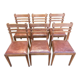 Suite de 6 chaises en chêne et cuir 1950