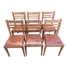 Suite de 6 chaises en chêne et cuir 1950