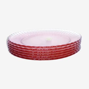 6 Arcoroc pink glass dessert plates