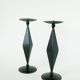 Pair of wooden and wrought iron candlesticks, Sculptural, 1970