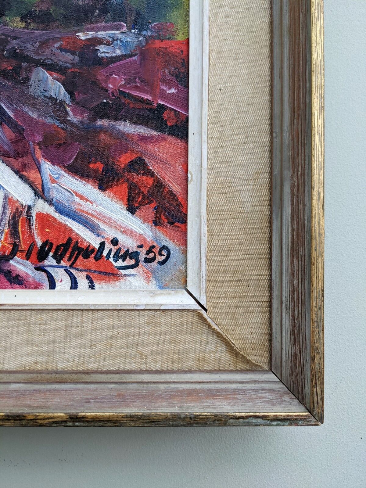 Mid 20th Century "Flower Jar" Swedish Modernist Still Life Oil Painting, Framed