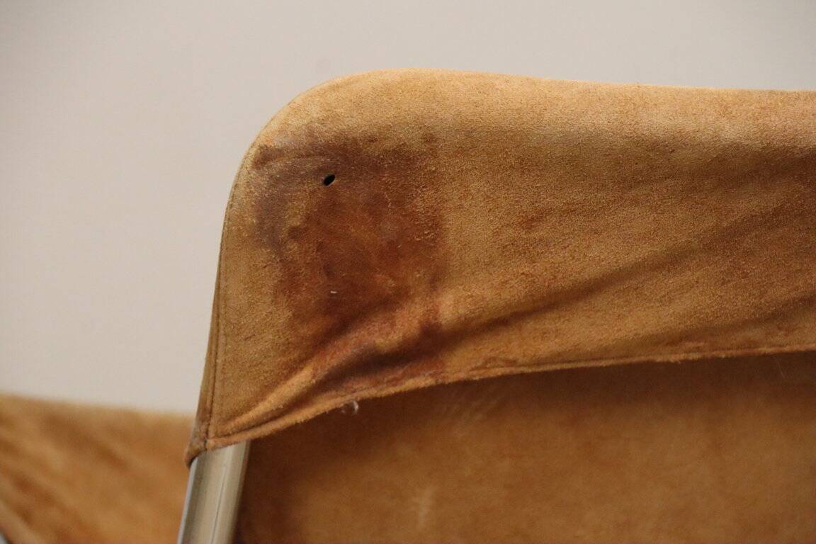 Vintage Suede and Chrome Metal Armchair, 1970s