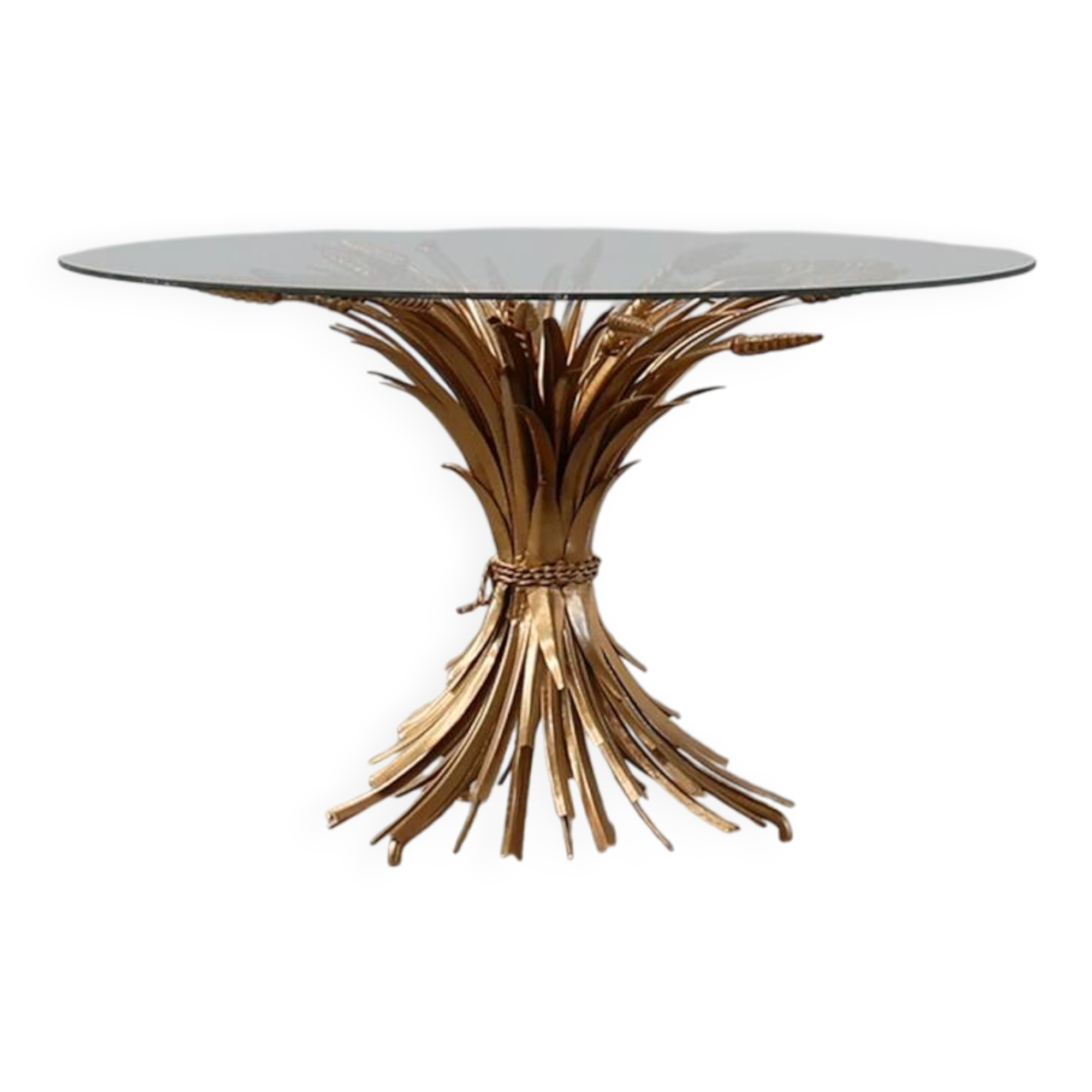 Hollywood regency gilt sheaf of wheat side table “coco chanel”, Italy 1960s