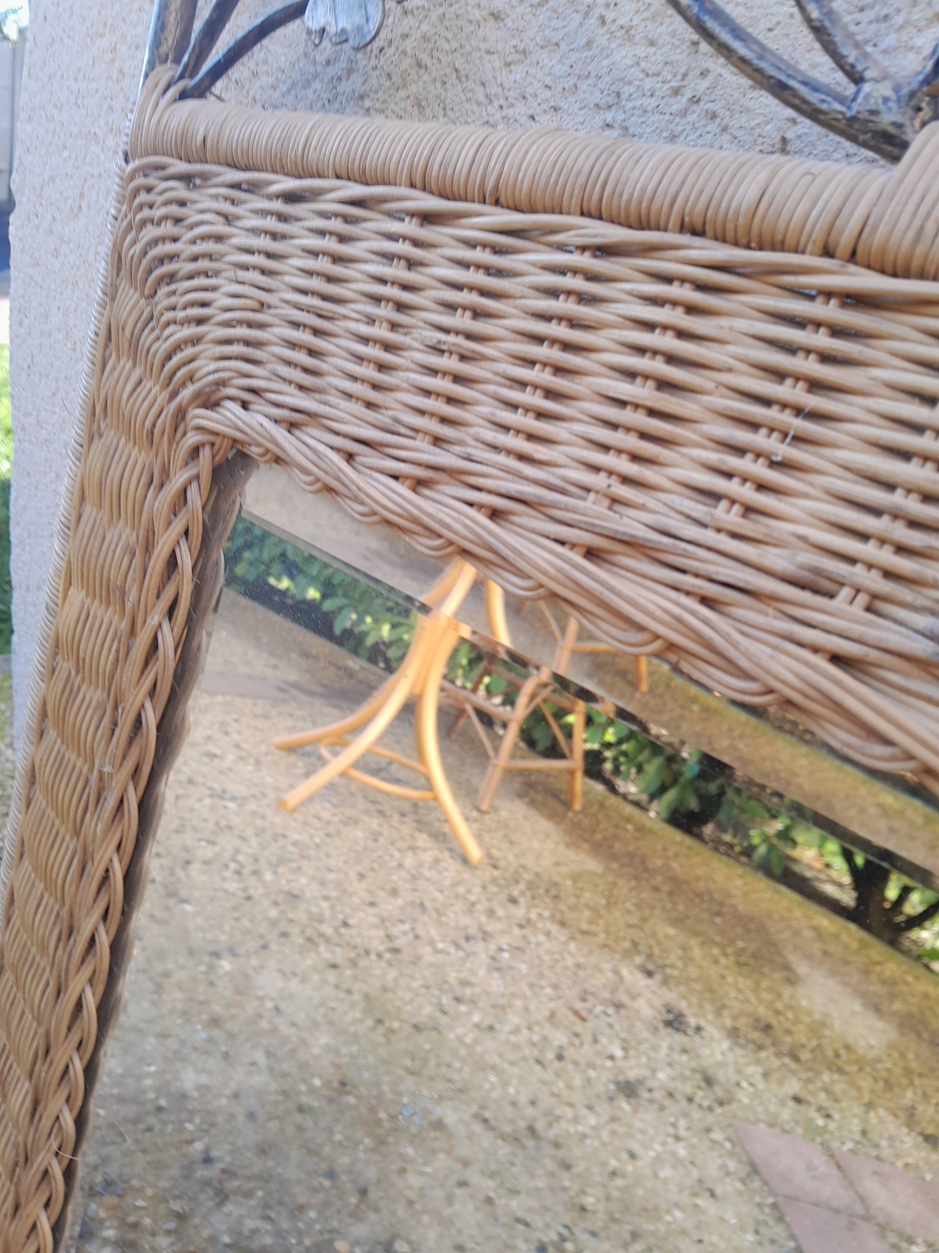 Vintage rattan and wrought iron mirror