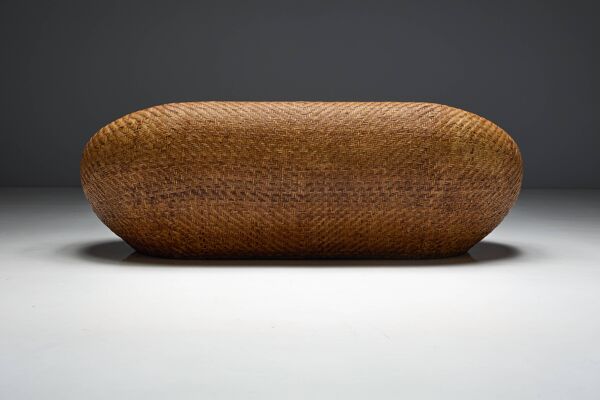 Canapé en osier tressé, style milieu du XXe siècle, France, années 1970