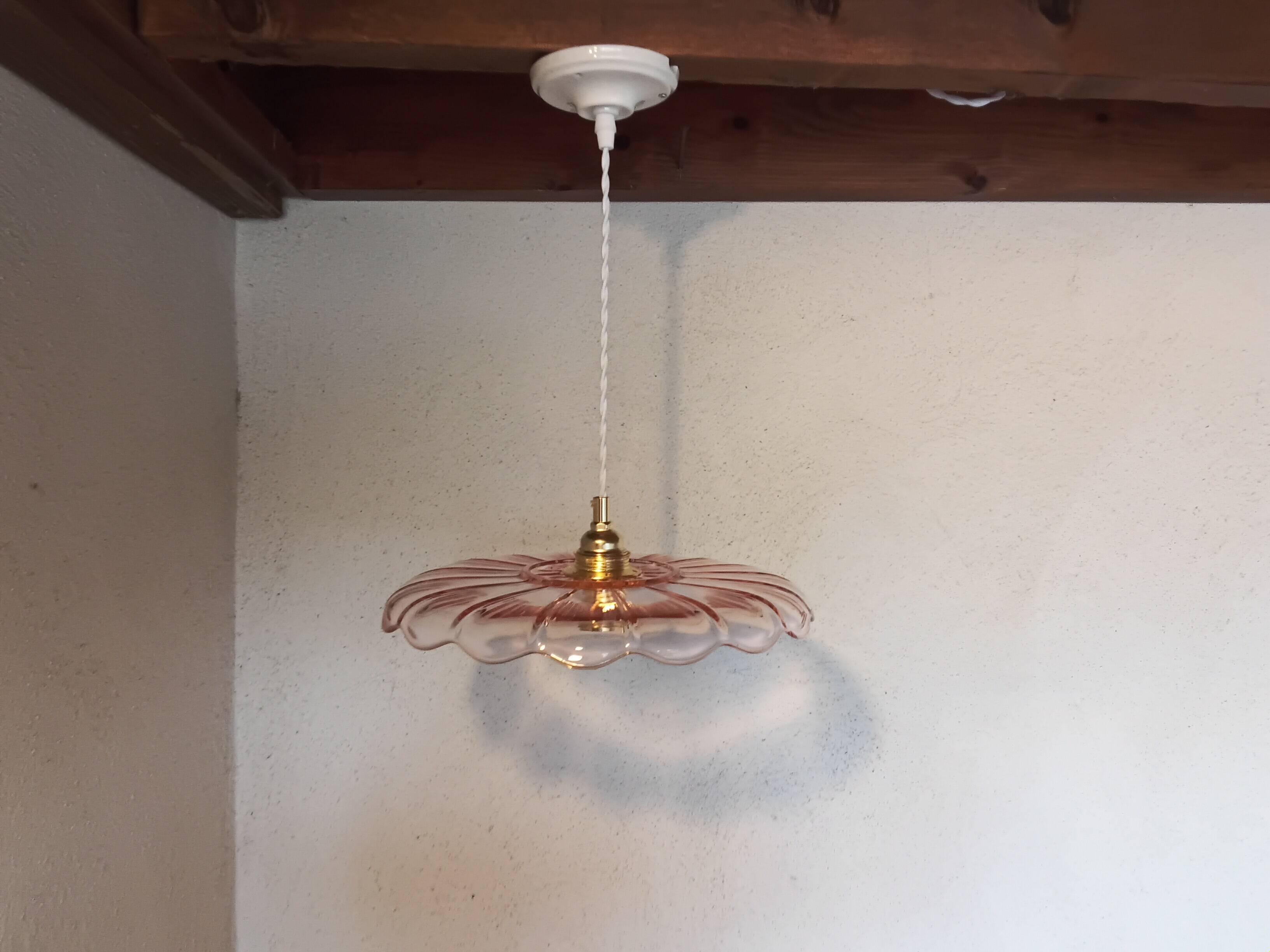 Vintage pink glass pendant light