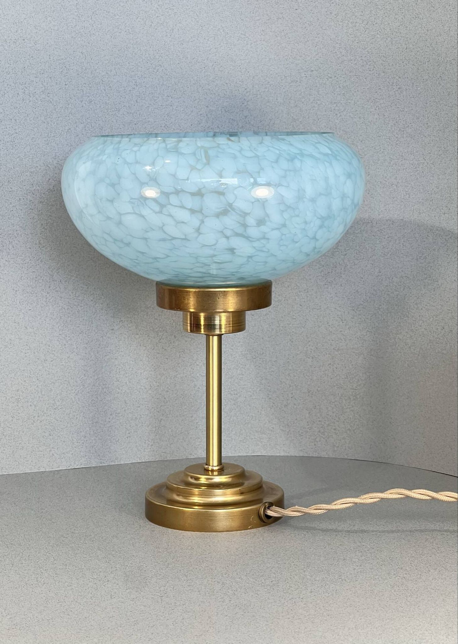 Vintage table lamp in blue Clichy glass & patinated brass