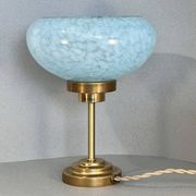 Vintage table lamp in blue Clichy glass & patinated brass