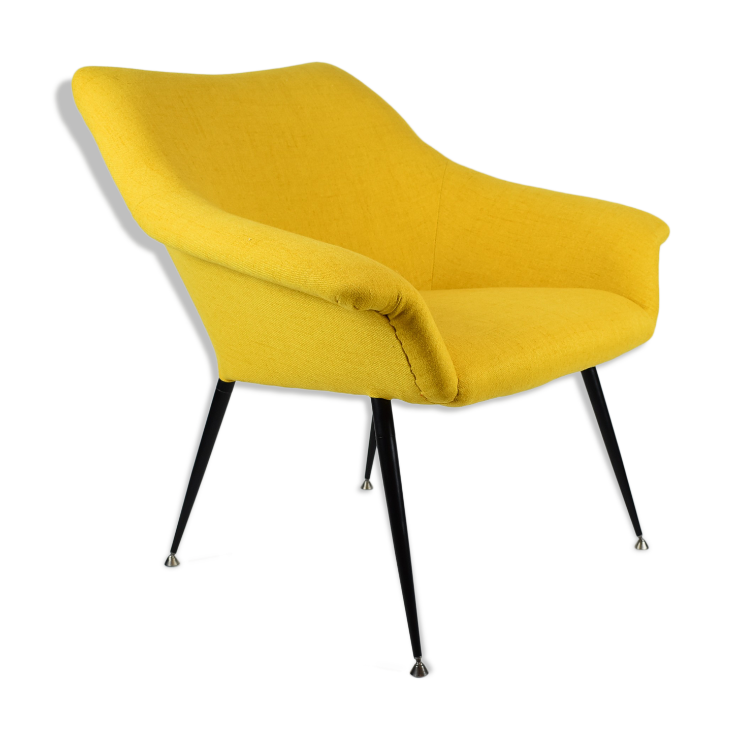 Mid-century armchair Shell, 1960s, NRD, yellow fabric, restored