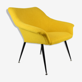 Fauteuil du milieu du siècle Shell, années 1960, NRD, tissu jaune, restauré