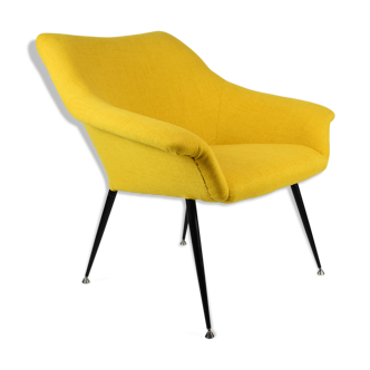 Mid-century armchair Shell, 1960s, NRD, yellow fabric, restored