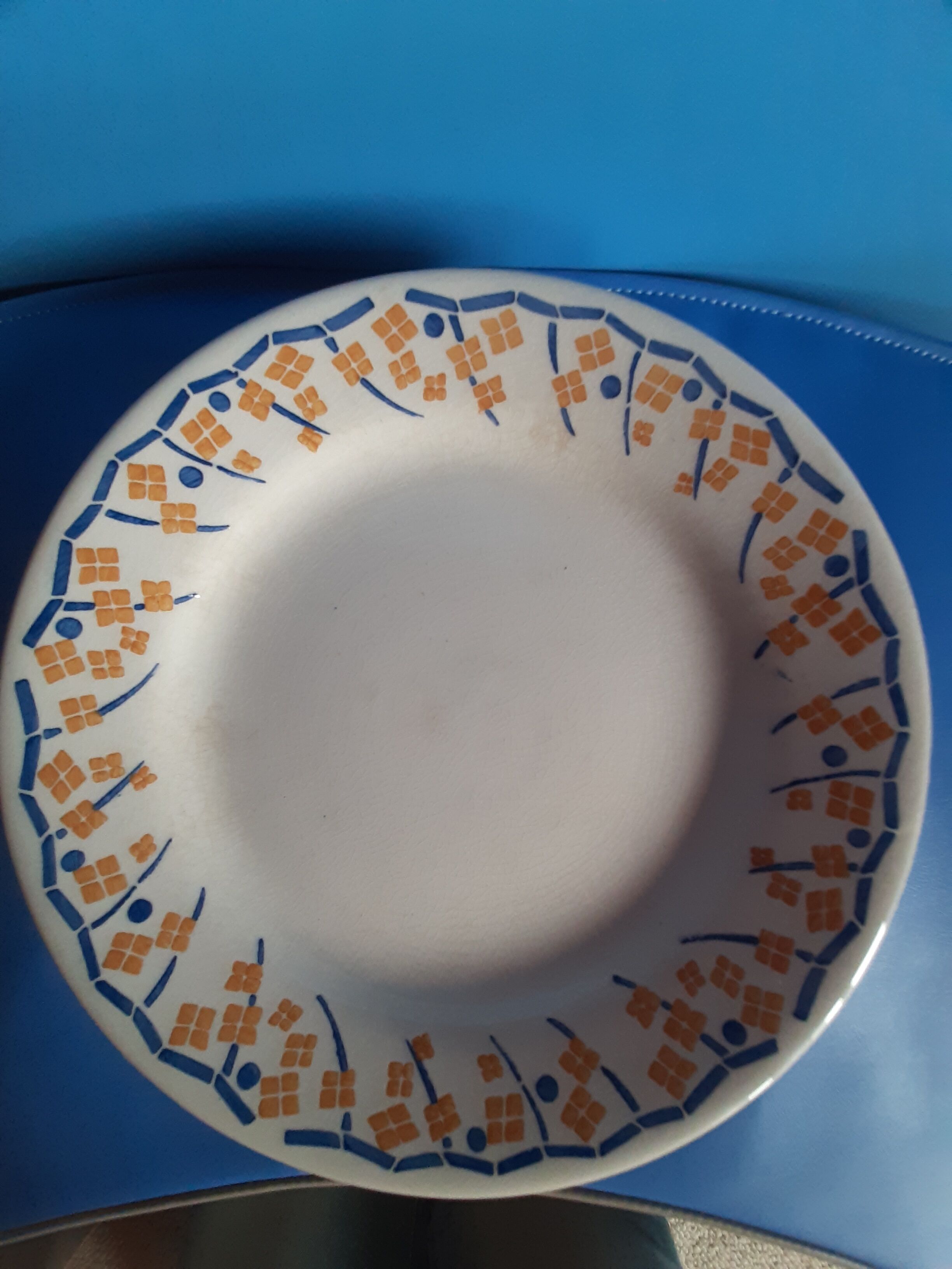 Compotier - piedouche - cake dish - ceramic hb cm - yellow and royal blue