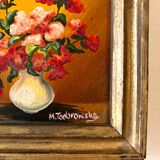 Framed painting on wood - red flowers