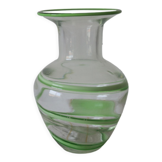 Blown glass vase with green pattern