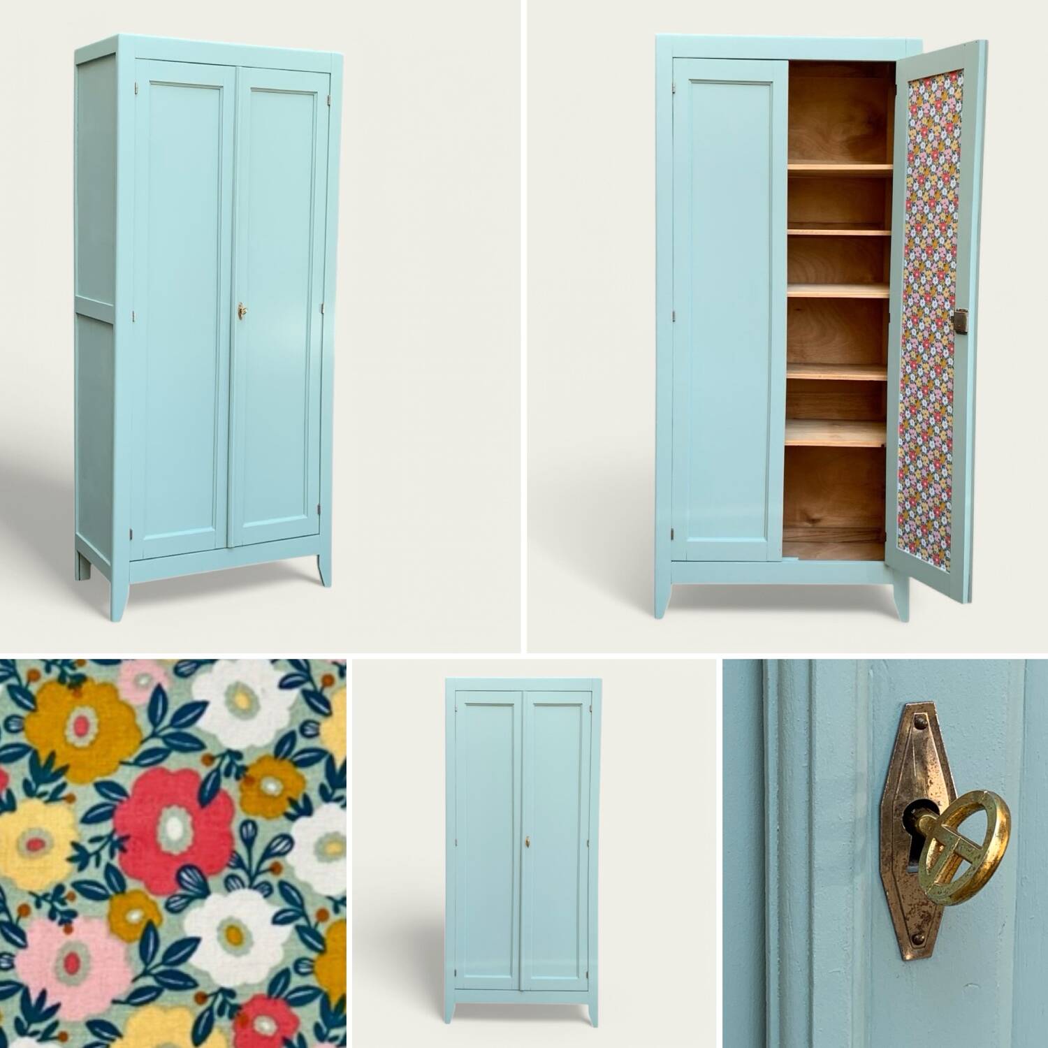 Armoire parisienne vintage bleu vert grisé