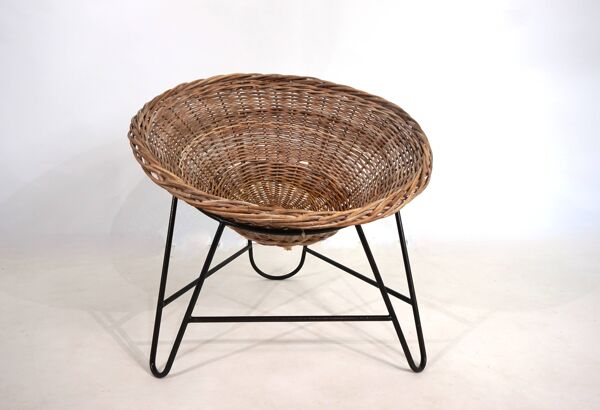 Fauteuil corbeille en rotin, 1960