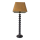 turned wooden lamp with spool base and vintage copper shade