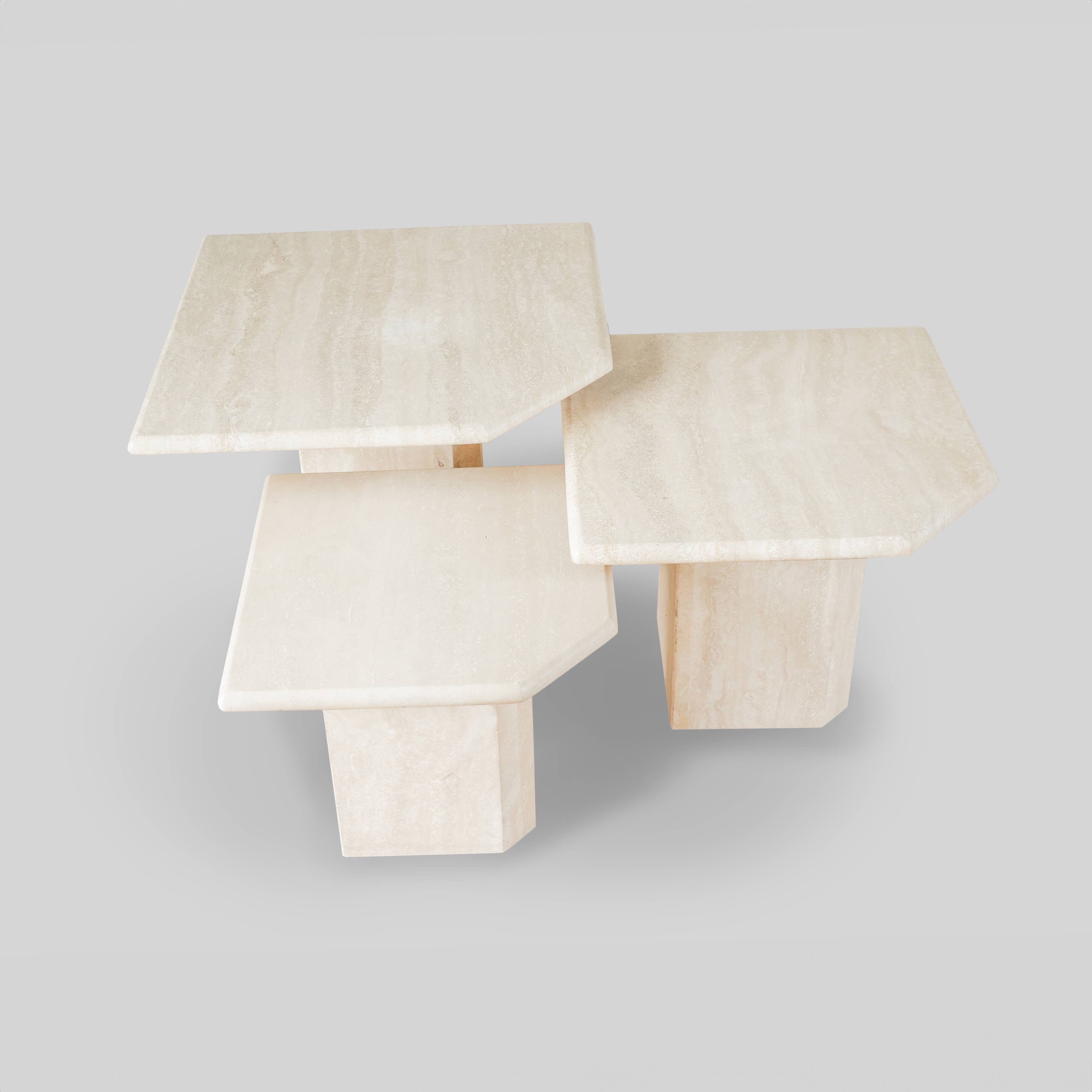 A set of 3 vintage italian travertine nesting tables