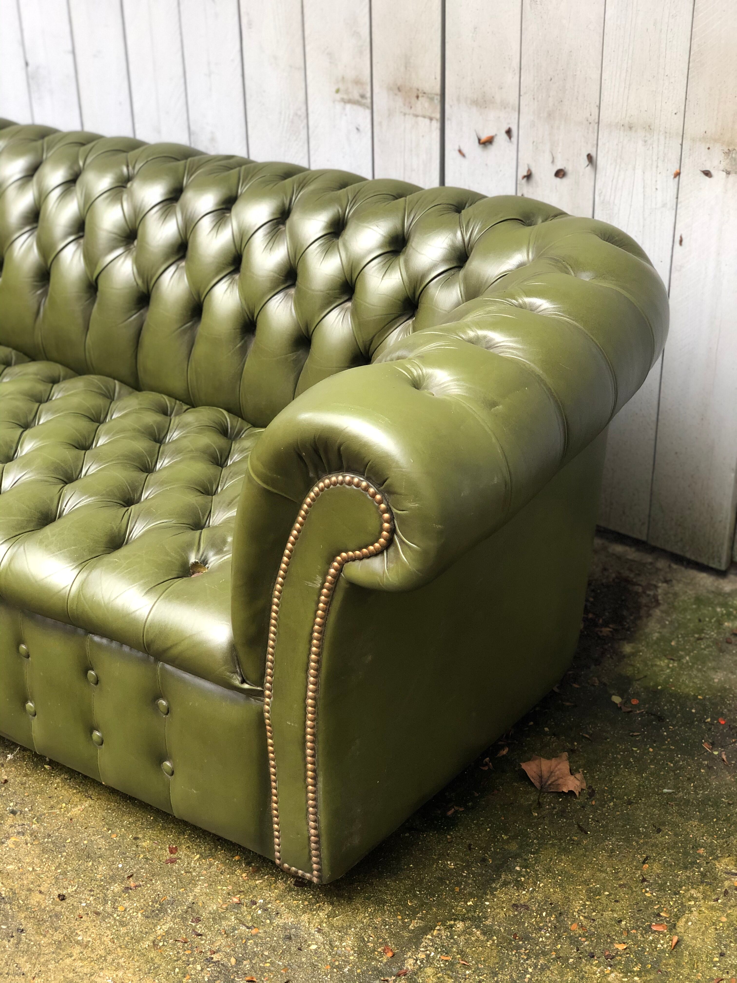 Chesterfield green leather sofa