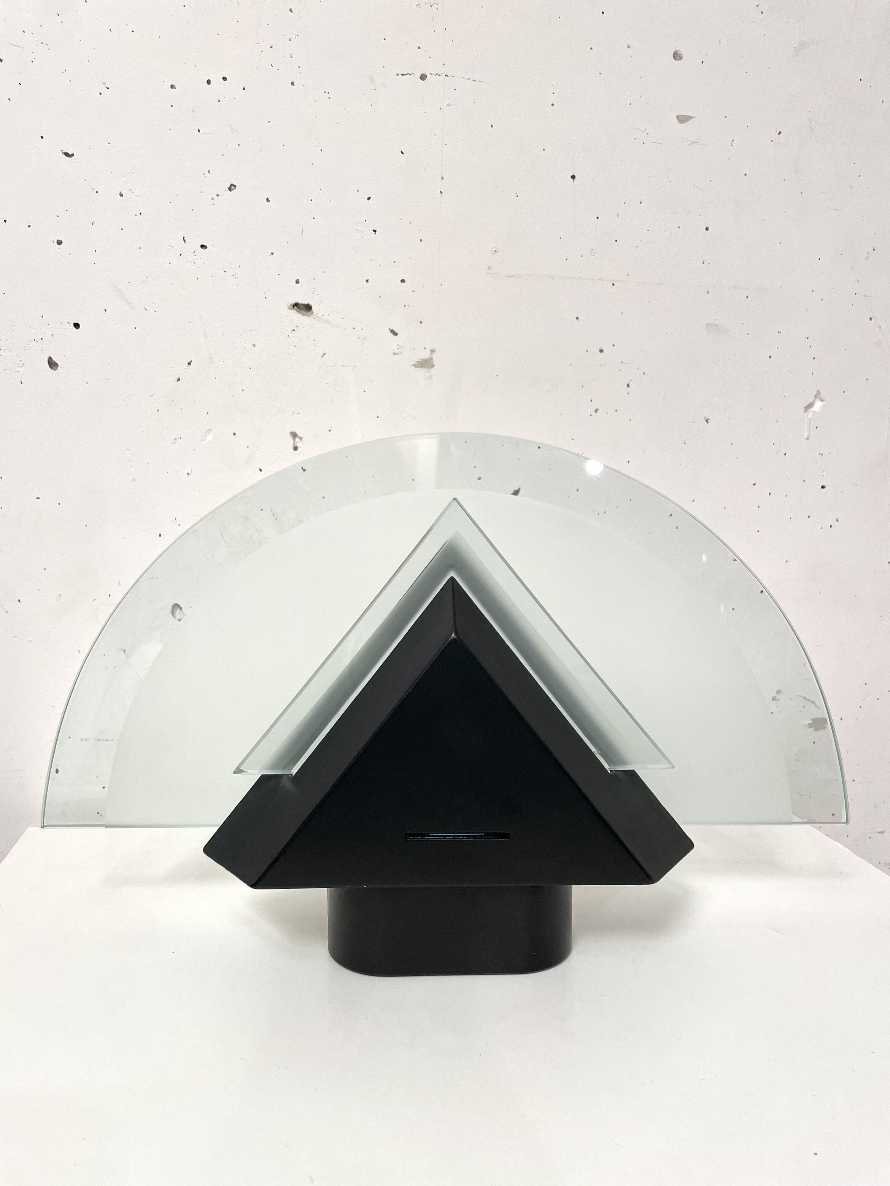 Postmodern geometric glass and metal lamp, small model, 1980