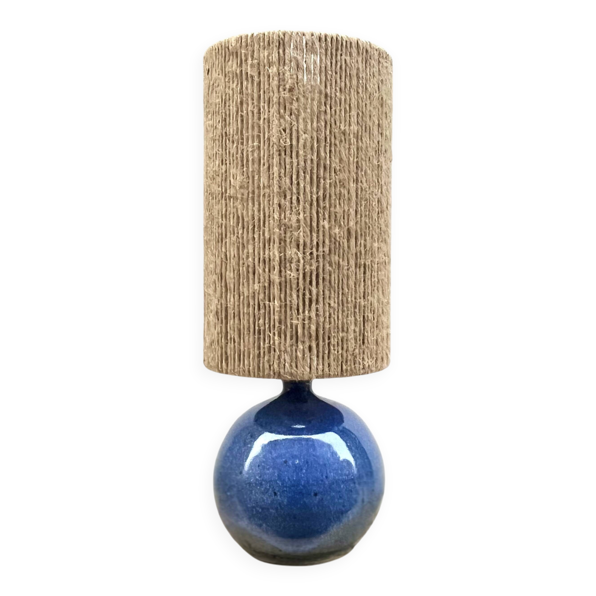 Vintage stoneware lamp by Colette Houtmann, 1980, raffia rope lampshade